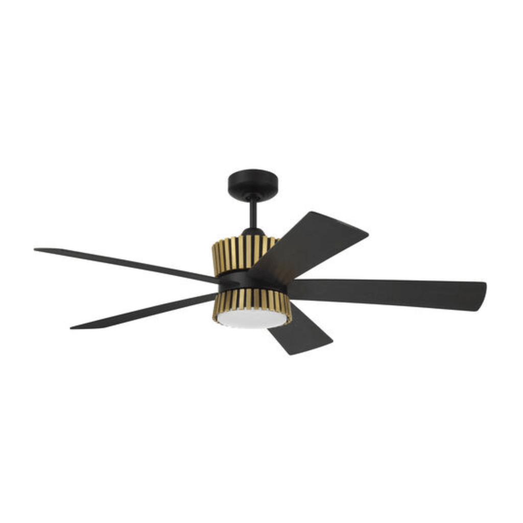 Theiry 52 inch Flat Black/Satin Brass with Flat Black/Black Walnut Blades Ceiling Fan - Orvon Lighting