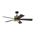 Theiry 52 inch Flat Black/Satin Brass with Flat Black/Black Walnut Blades Ceiling Fan - Orvon Lighting