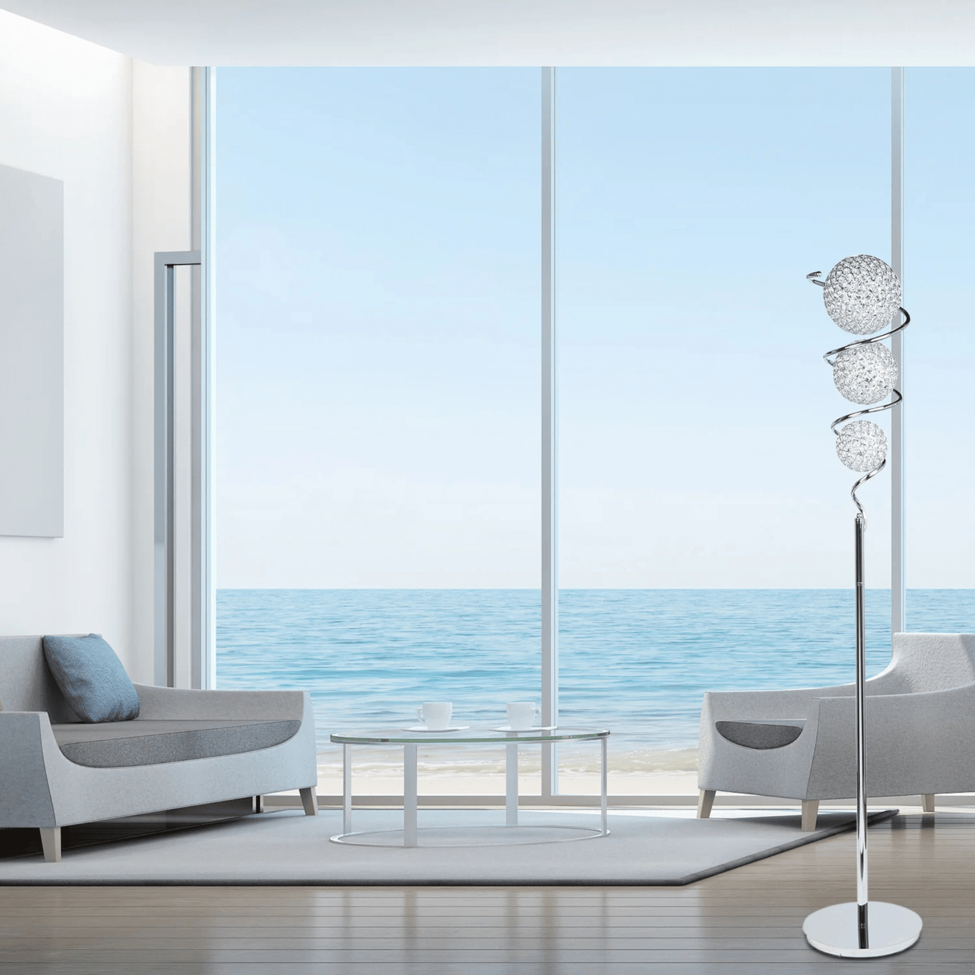 Vertical Crystal Sphere Floor Lamp 3 Light - Orvon Lighting