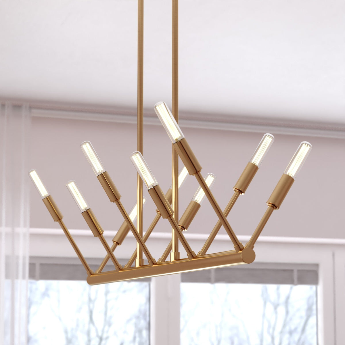 Warwick 32.25 - in. W 10 Light Linear Chandelier Natural Brass - Orvon Lighting