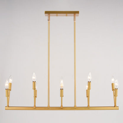 Warwick 32.25 - in. W 10 Light Linear Chandelier Natural Brass - Orvon Lighting