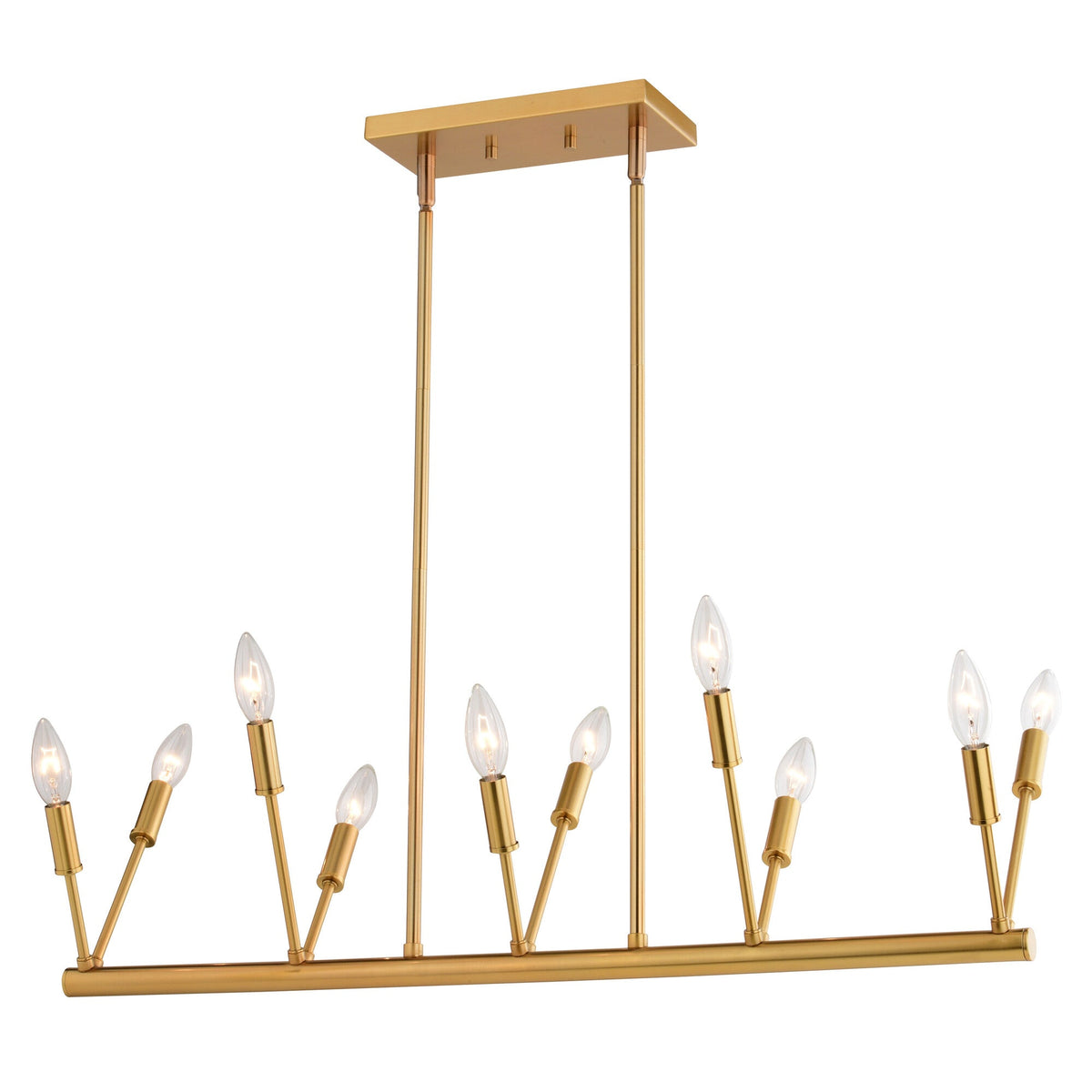 Warwick 32.25 - in. W 10 Light Linear Chandelier Natural Brass - Orvon Lighting