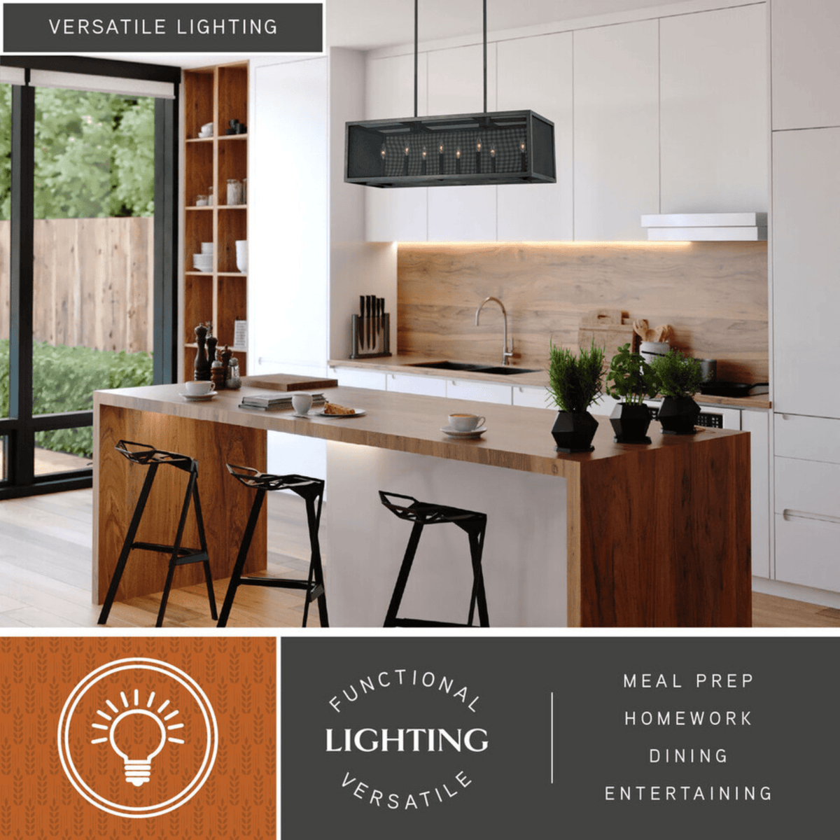Wicker Park 8L Linear Chandelier Warm Pewter - Orvon Lighting