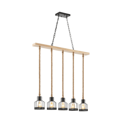 Wood and Ropes 5 Light Chandelier Black - Orvon Lighting