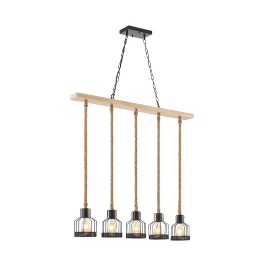 Wood and Ropes 5 Light Chandelier Black - Orvon Lighting
