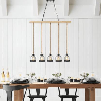 Wood and Ropes 5 Light Chandelier Black - Orvon Lighting